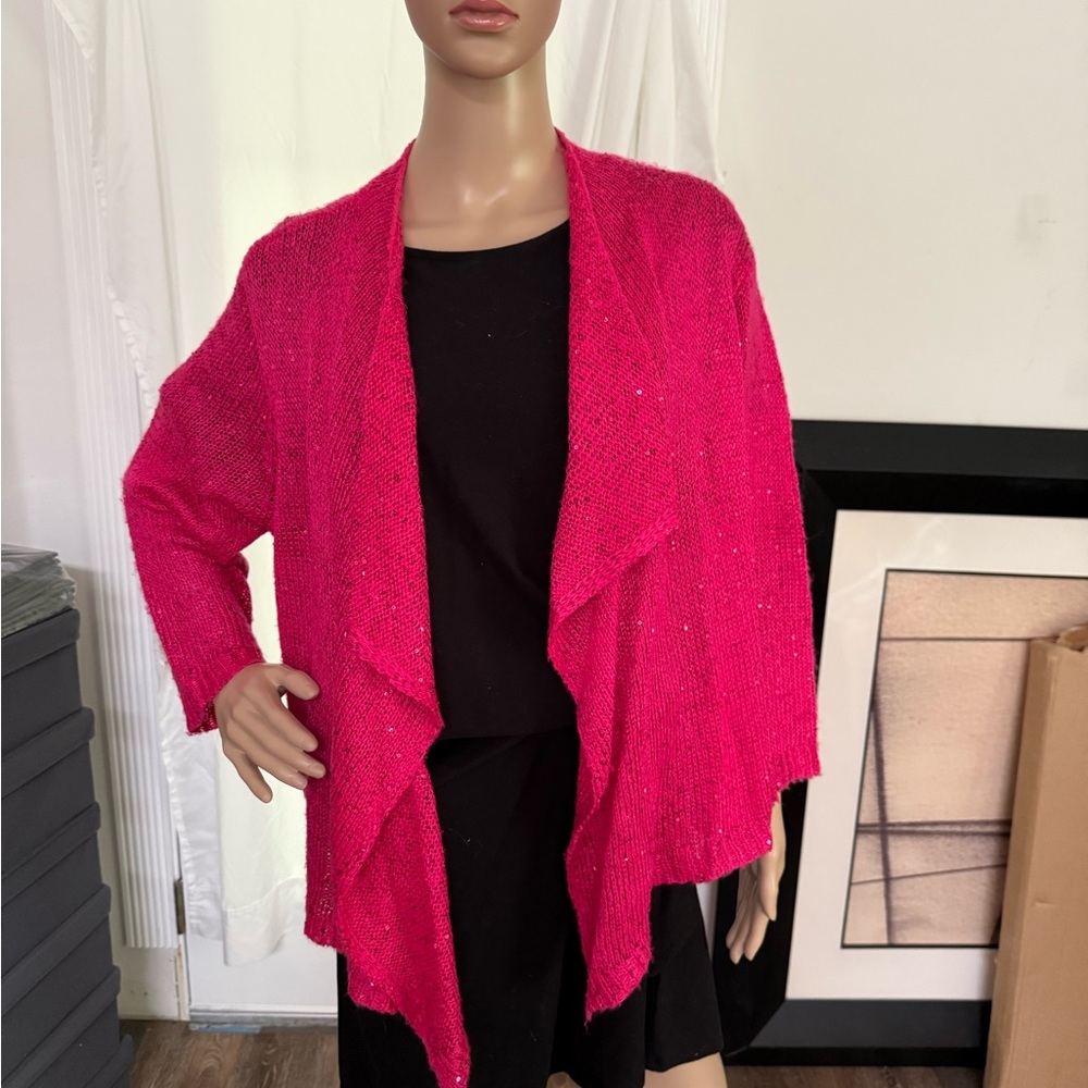 Madison Pink Cardigan Sweater with Waterfall Collar
